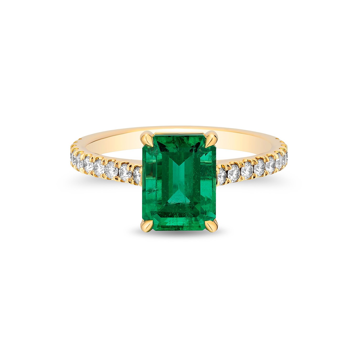 Emerald-cut Emerald with Pave Ring - 2.51ct TW - Eshed